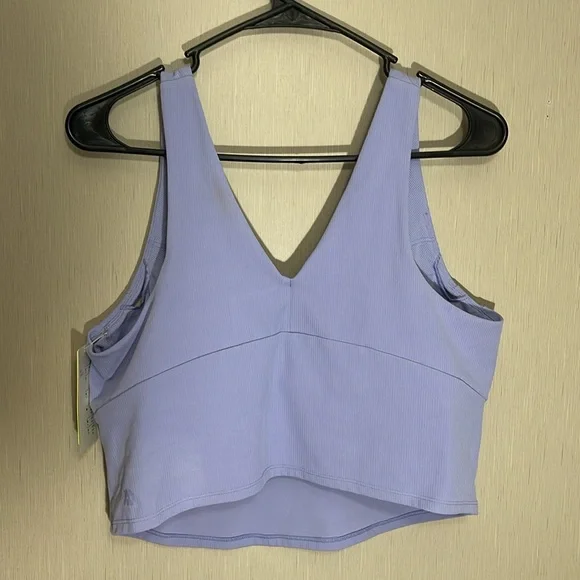 🔵 All in motion NWT Light Purple V-Neck ribbed Crop padded sports bra xxl plus - Picture 3 of 5